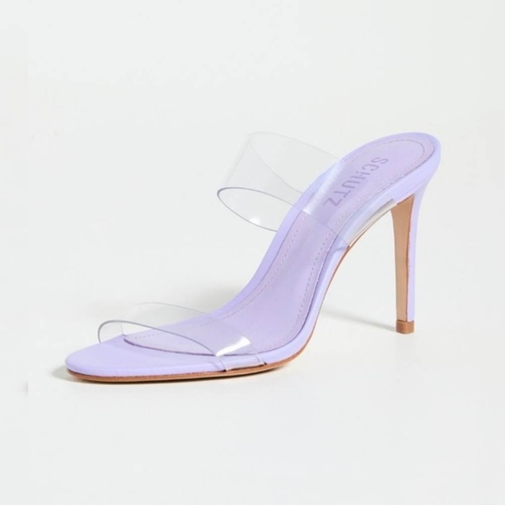Schutz Ariella Lavender Lila Transparent Clear Stiletto Heels Sandals Size 7 B